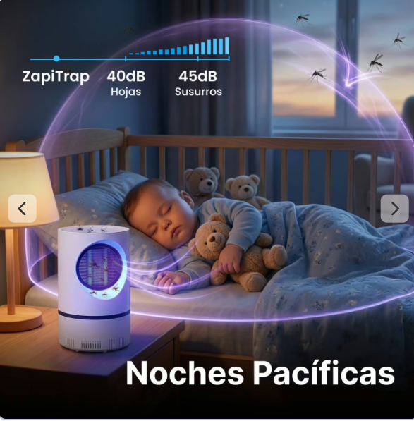 Baby sleeping peacefully while ZapiTrap glows on the nightstand
