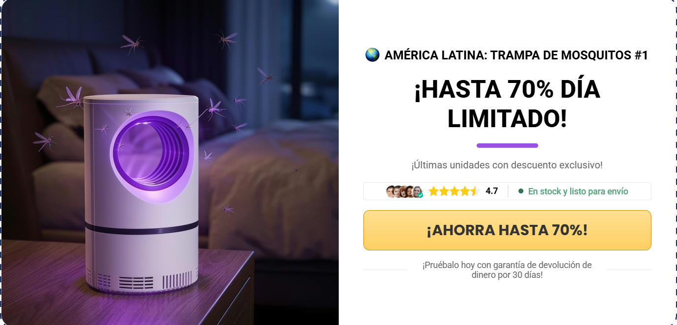 ZapiTrap Mosquito Lamp on a bedside table with special offer